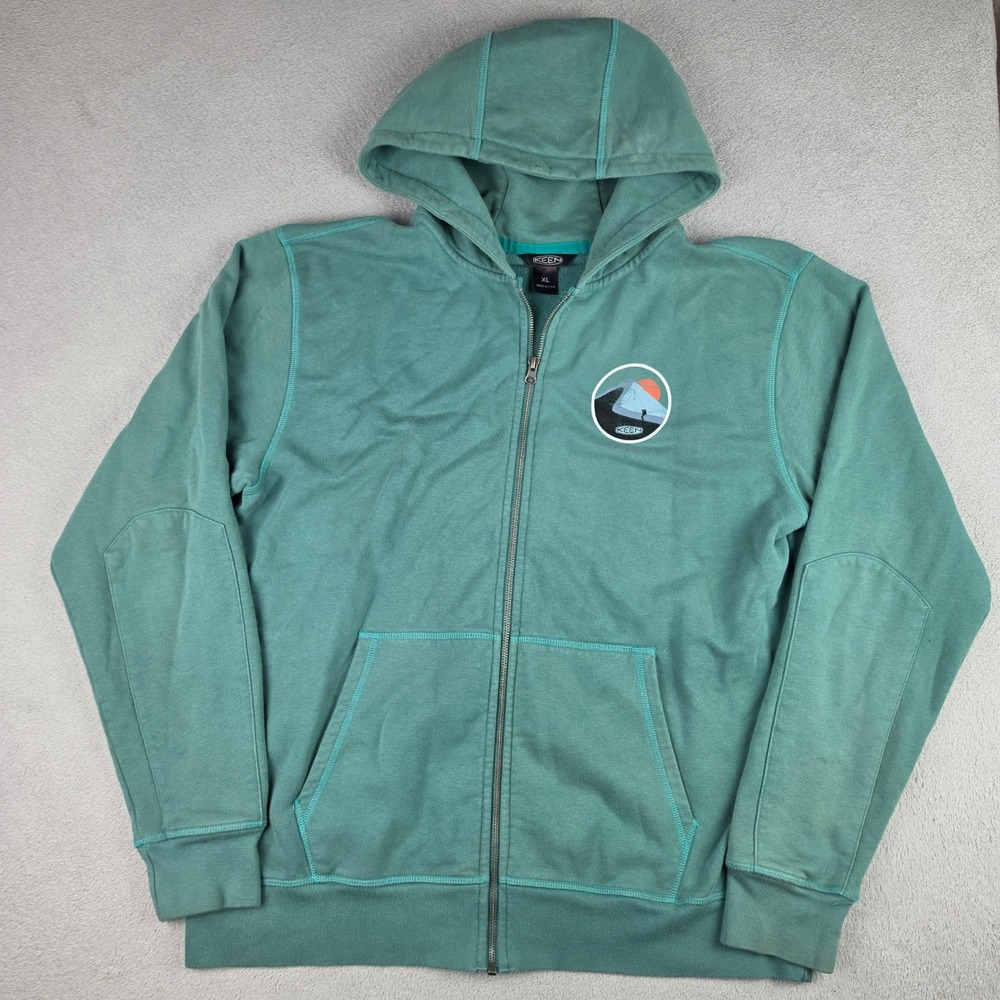 Keen Hoodie Mens XL Full Zip Graphic Mountain Organic Cotton Green Made in USA